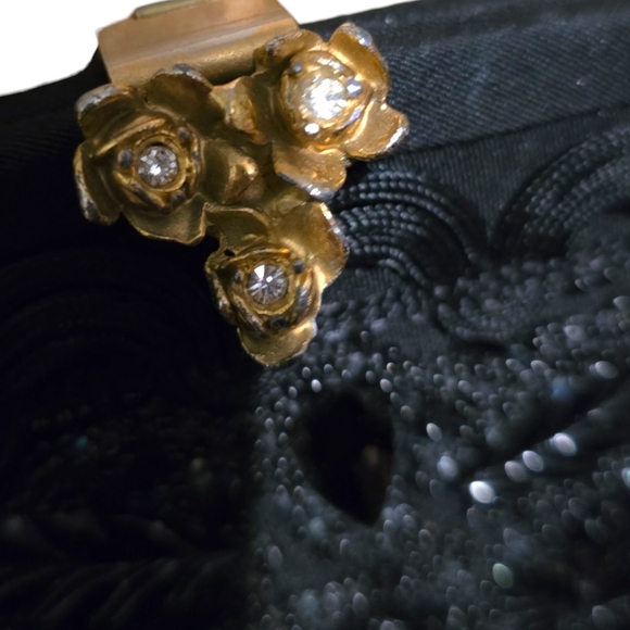 1950's Caron Of Houston Texas Elegant Black Clutch with Gold Accents - Picture 2 of 3